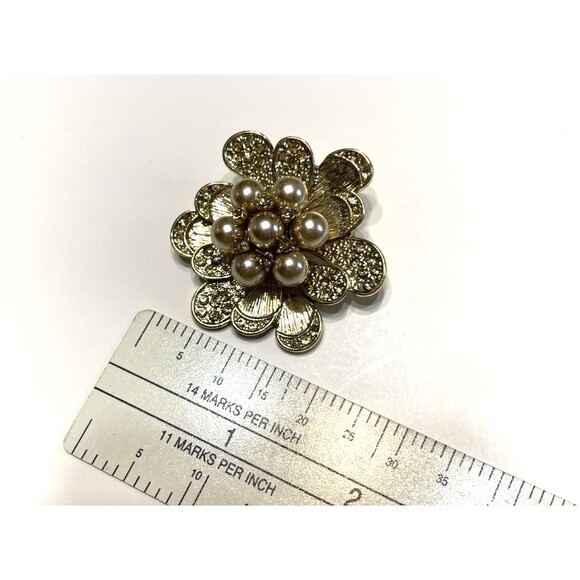 Napier Flower Brooch Faux Pearls Gold Tone - Picture 5 of 6